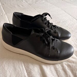FitFlop Rally Black Leather Sneakers Size 8.5 Comfort Walking Shoes